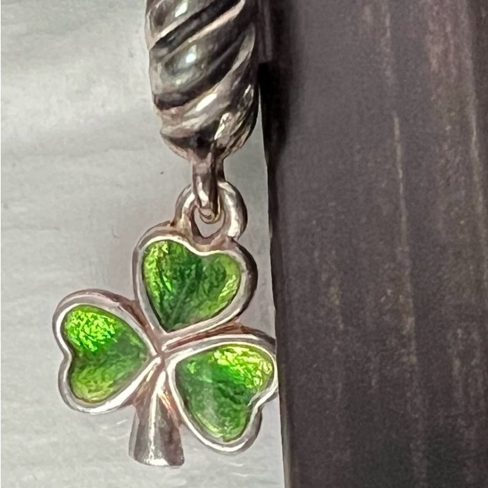 Romar 925 Sterling Silver Green Enamel Clover Dangle Charm - Lucky Shamrock ☘️